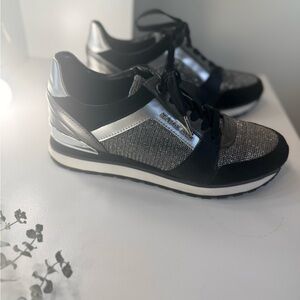 Michael Kors Billie Suede and Glitter Chain-Mesh Trainer - Silver and Black